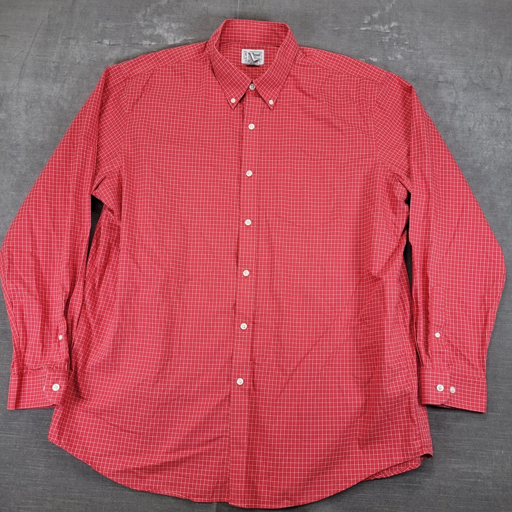 LL Bean Men's Red White Gingham Button‎ Down Long Sleeve Casual Shirt Size XL